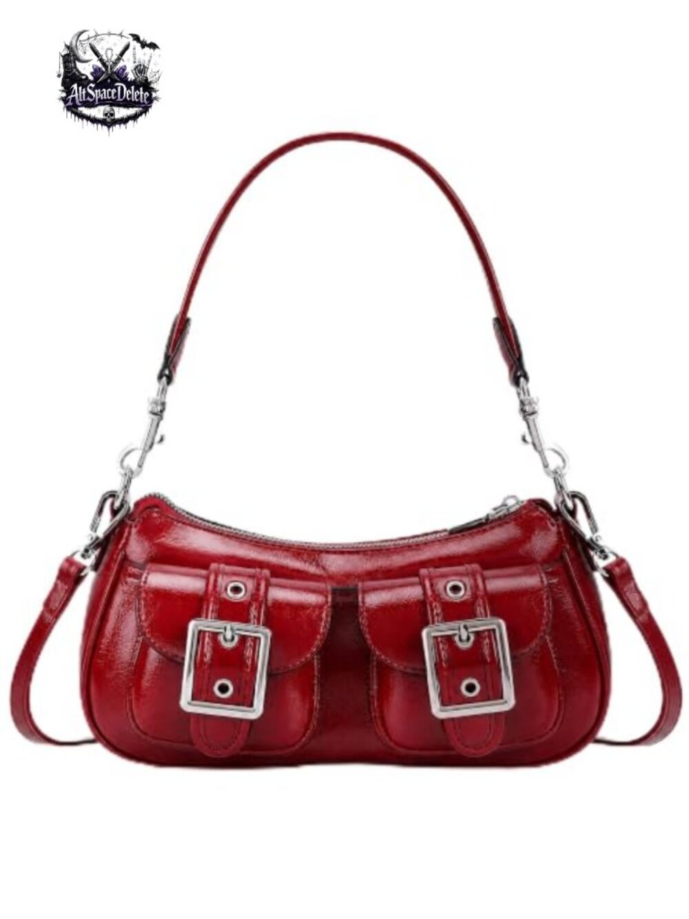 Faux Leather Punk Crossbody Shoulder Bag Dual Pocket Vintage Purse